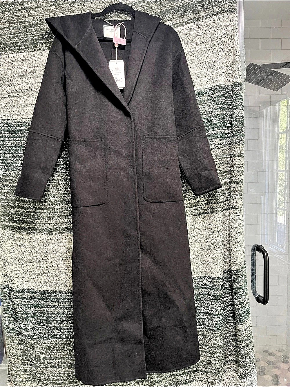 Belle & Bloom Walk My Way Maxi Coat Black Maxi Wool Coat Size Large NWT